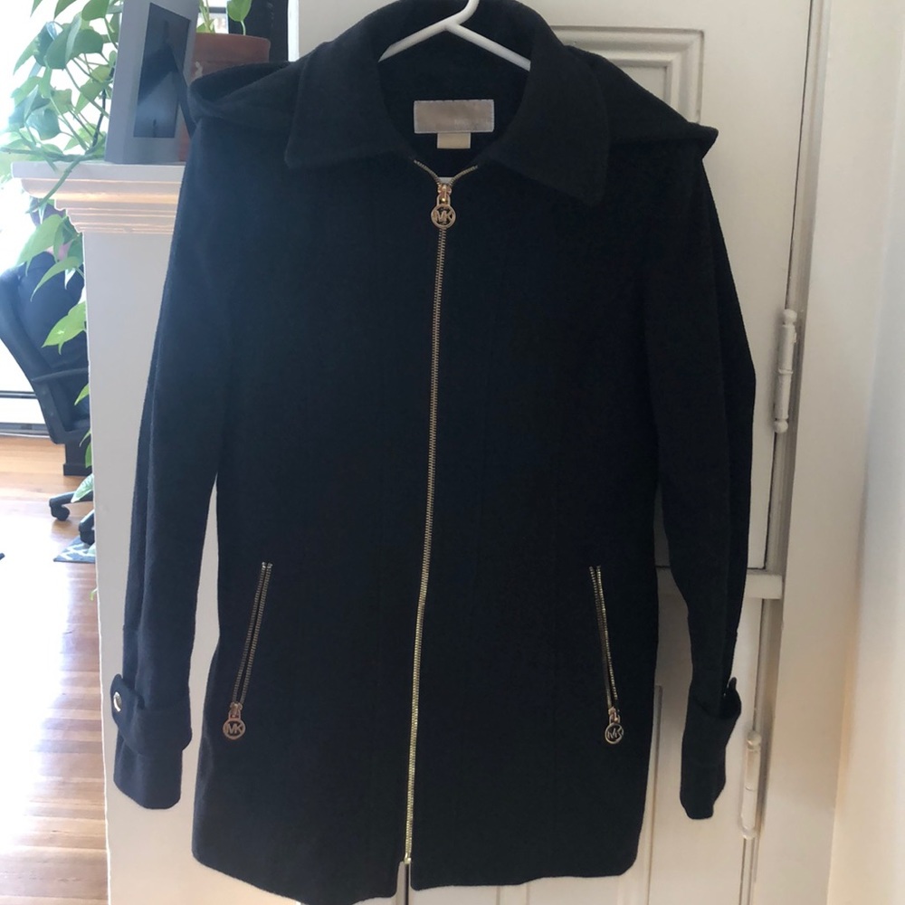 Michael Kors hooded stand collar wool blend coat